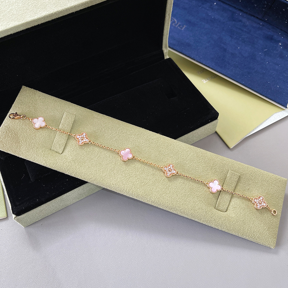 v金高版本厚镀18k金迷你五花六花四叶草手链不掉色高级感红玛瑙详情45