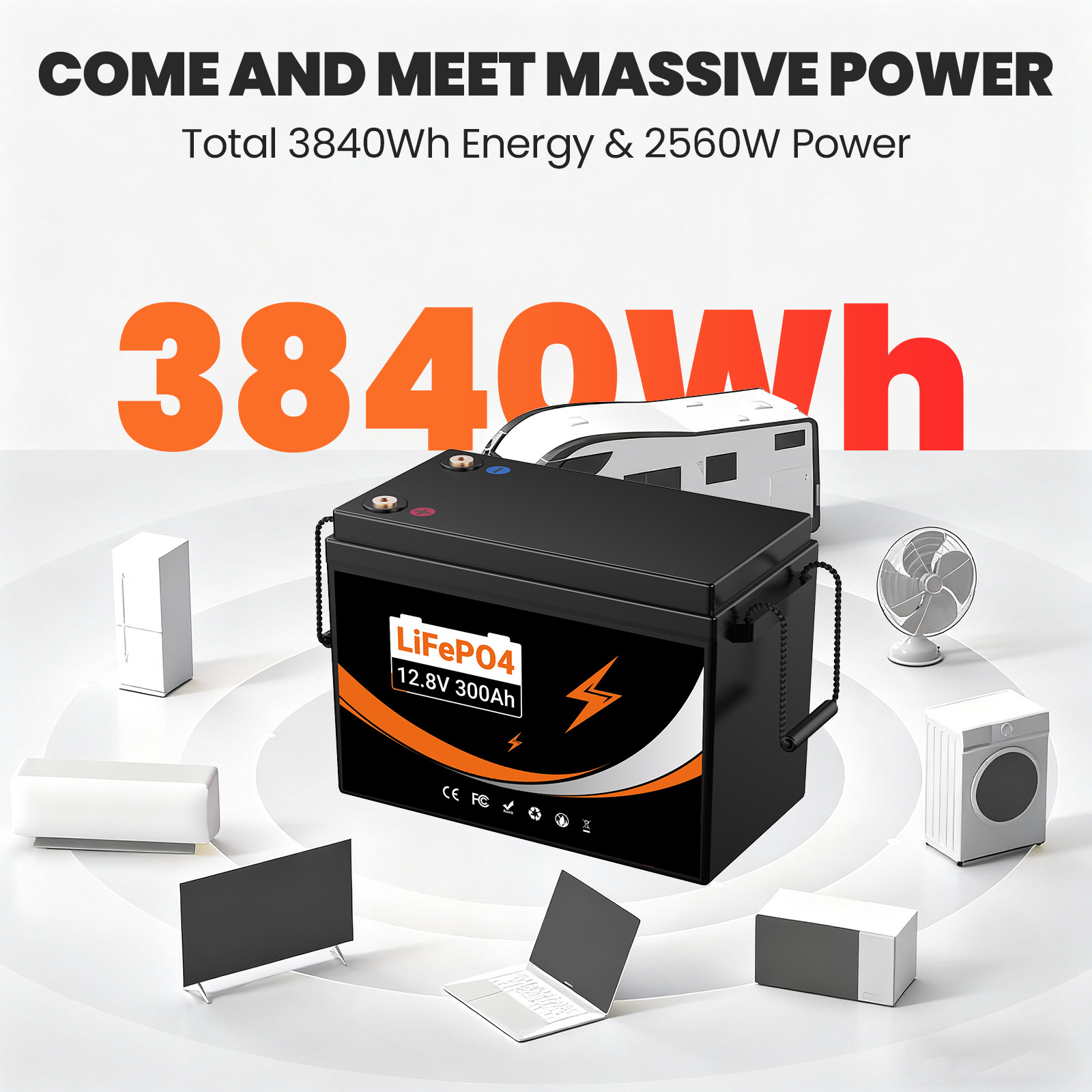 Lithium iron phosphate battery 12.8V300AH large-capacity rv battery golf cart support overseas warehouse consignment pic 6