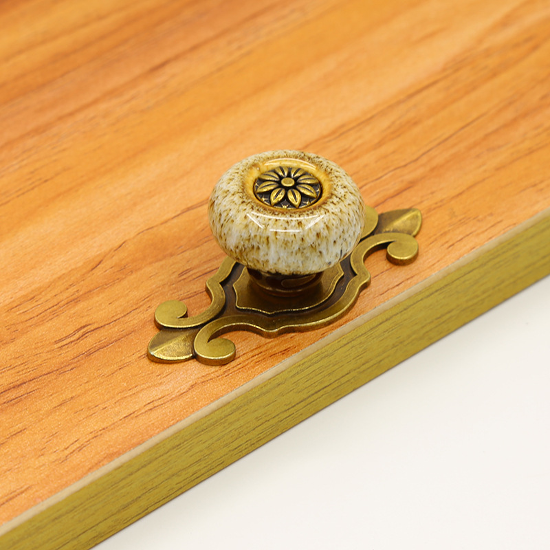 Antique copper creative furniture handles, cabinet, wardrobe, drawer glazed handles, single-hole furniture accessories handles with ethnic style pic 22