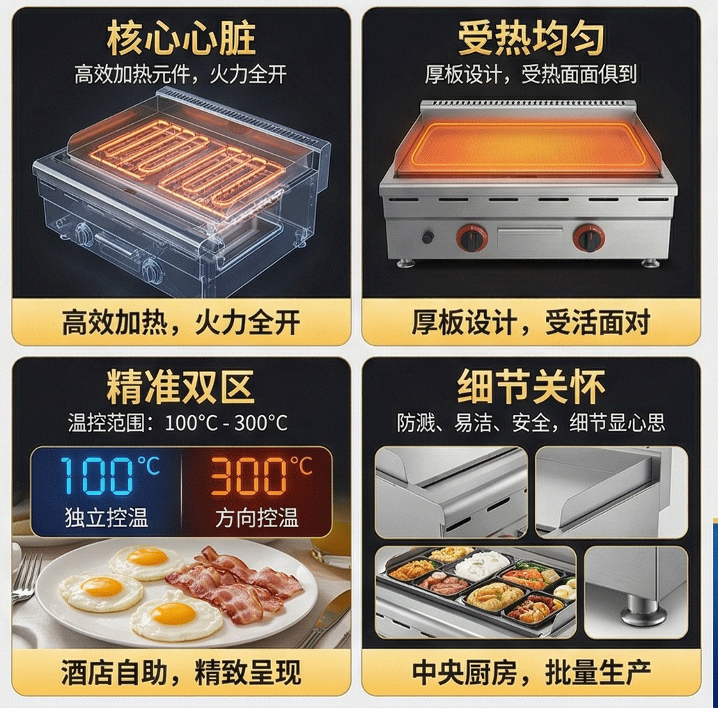 Kaiping countertop gas flat grill, teppanyaki hand-grabbed pancake grill, street vendor commercial frying pan grill, kitchen equipment pic 4