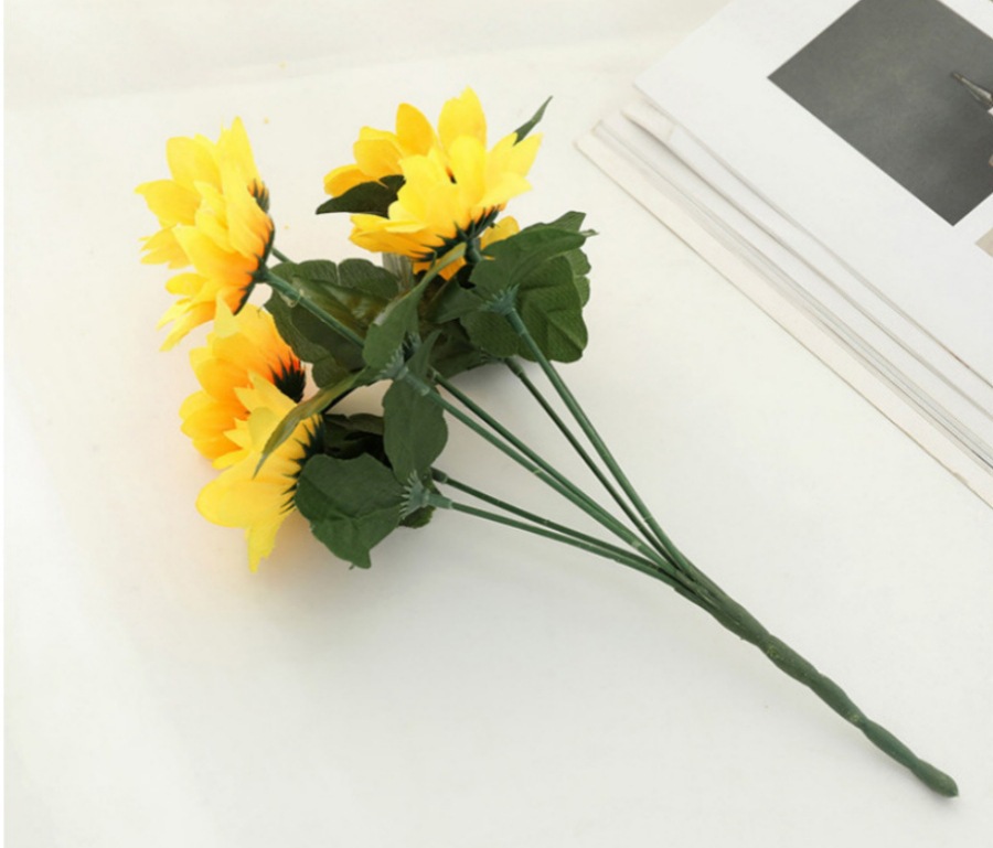 仿真向日葵小把花阳台栅栏装饰拍摄道具田园假花绢布太阳花批发详情6