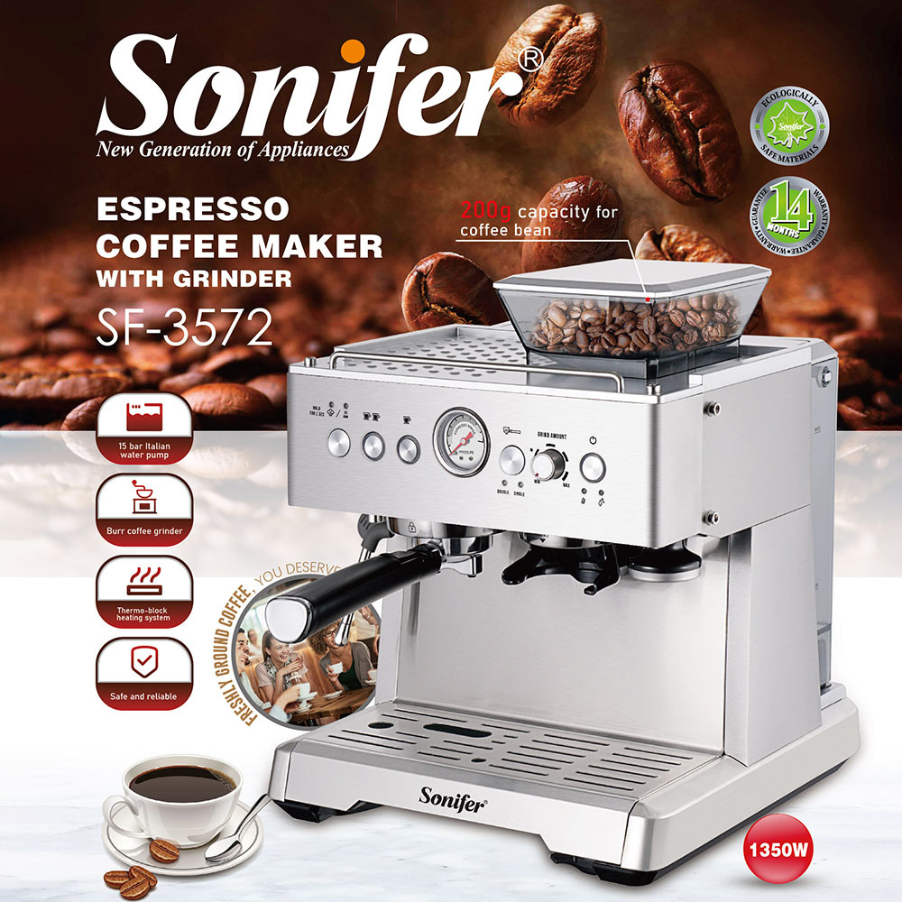 Sonifer 跨境家用研磨一体意式咖啡机coffee maker SF-3572详情4