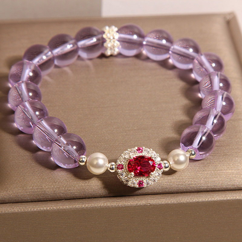 Natural amethyst pearl bracelet for women, light luxury, niche and exquisite red corundum crystal bracelet, high-end and elegant jewelry pic 6