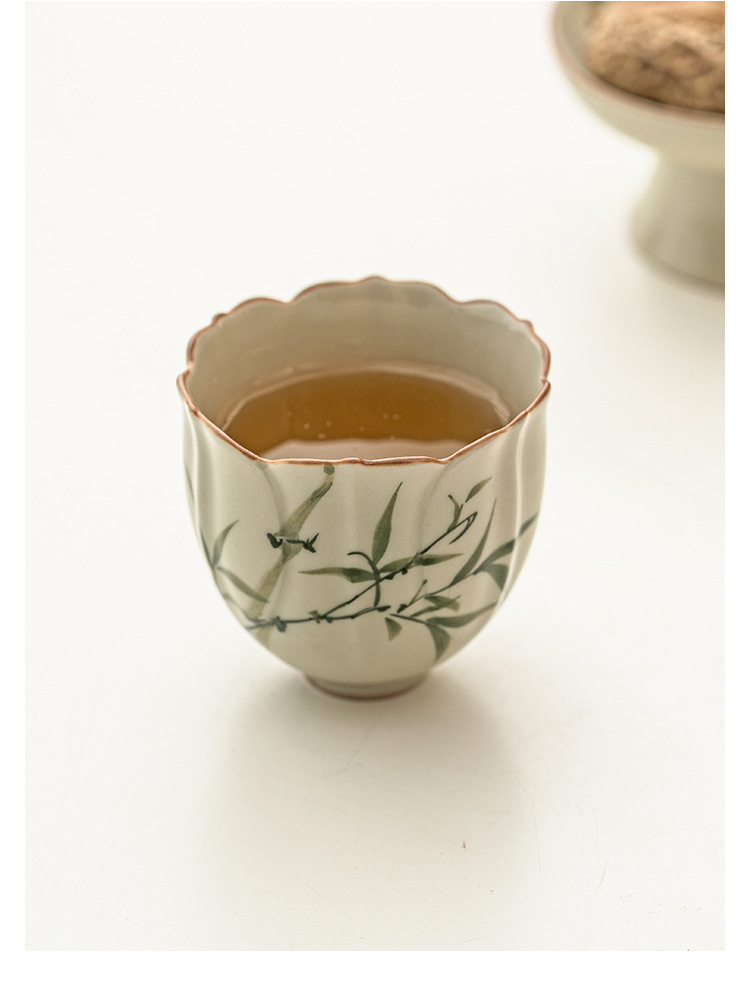 厂家翠绿文竹花型茶杯主人杯陶瓷功夫喝茶小杯子草木灰闻香品茗杯详情24