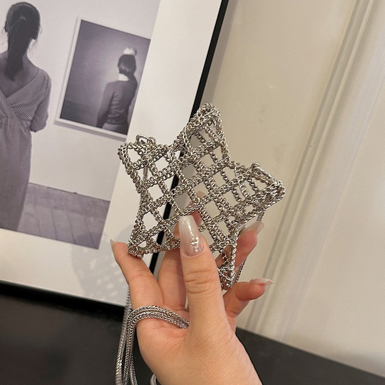 跨境2024夏新款小香风镂空金属星星包晚宴包单肩斜挎气质链条女包详情74