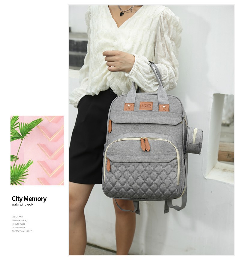 跨境高级感双肩背包多功能妈咪包母婴外出轻便大容量折叠婴儿床包详情18