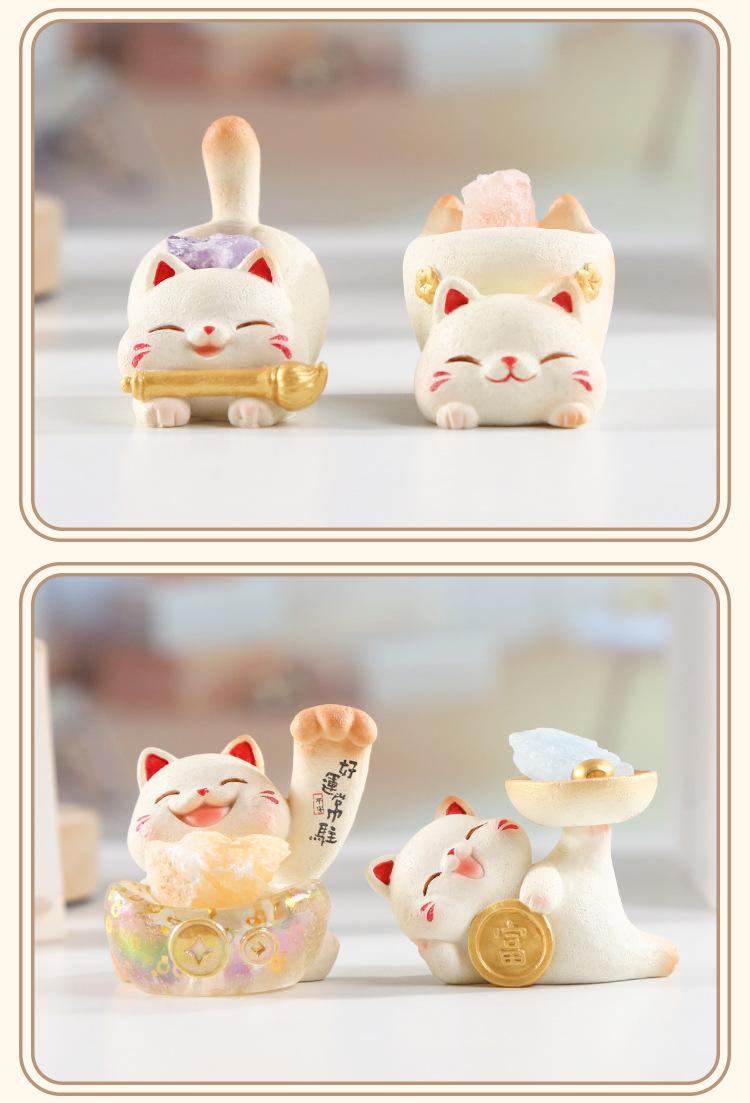 Cartoon wealth-attracting Cat crystal blind box creative design, cute cat desktop decoration, cute and fun crystal blind box with light pic 15