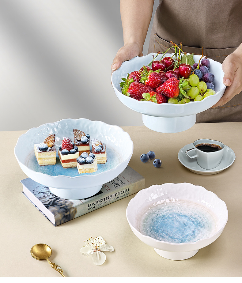 Customized melamine high-legged fruit plate, home living room dried fruit plate, Chinese tray, high-end dessert display, dim sum plate pic 15