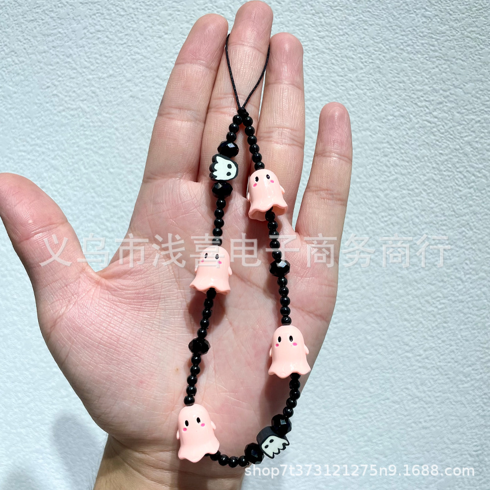 New Halloween ghost beaded mobile phone chain, bell, skull head mobile phone pendant, ins anti-loss mobile phone pendant pic 3