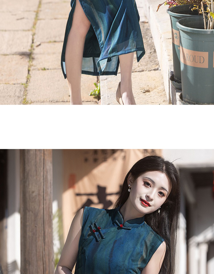 国潮蓝色无袖旗袍2025年新款夏季复古民国风老上海气质年轻款新中式女详情16