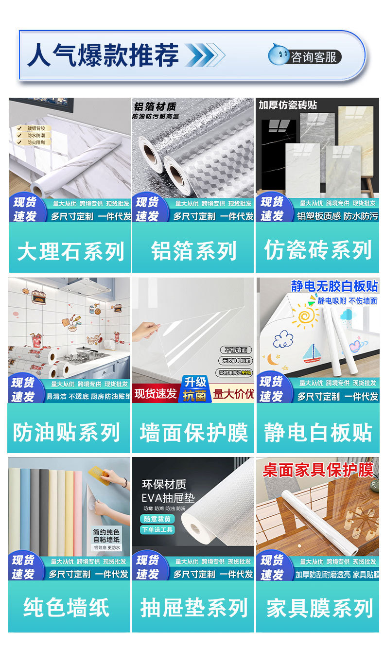 批发厨房贴纸防油耐高温墙纸自粘橱柜灶台加厚防潮防水锡纸铝箔纸详情1