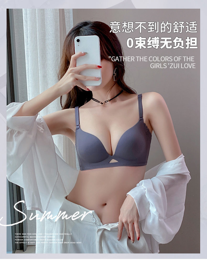 日本镂空轻木棉小胸聚拢显大薄款内衣少女无钢圈无痕调整型文胸罩详情14