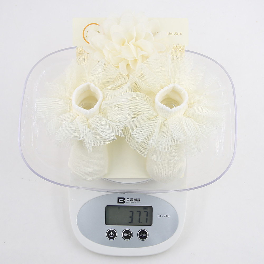 韩版新款婴儿发带网纱袜子套装新生婴儿纯棉袜子发饰宝宝百日礼品详情13