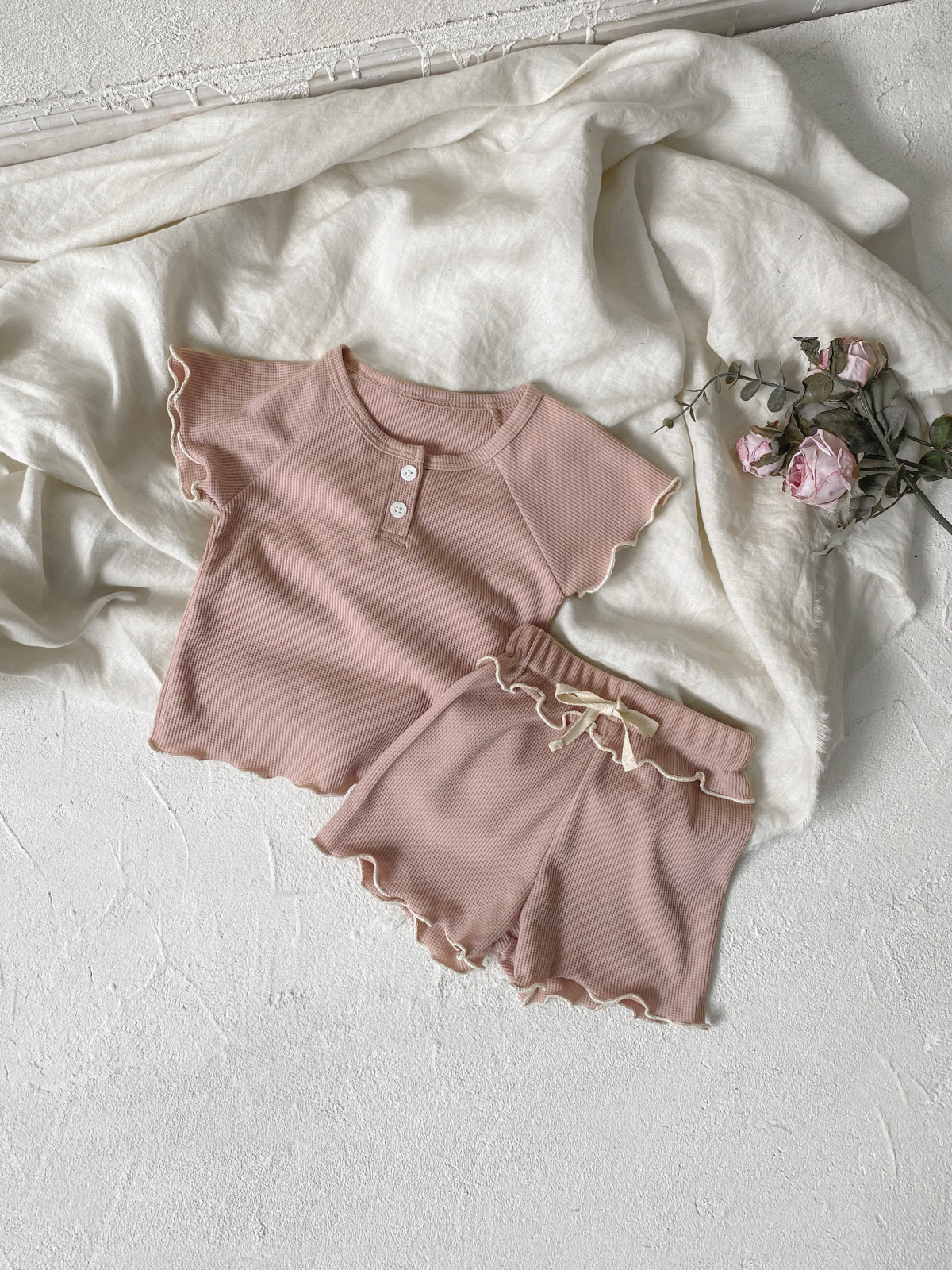 New summer baby Waffle wavy fringed short-sleeved T-shirt + shorts two-piece set for girls pic 19