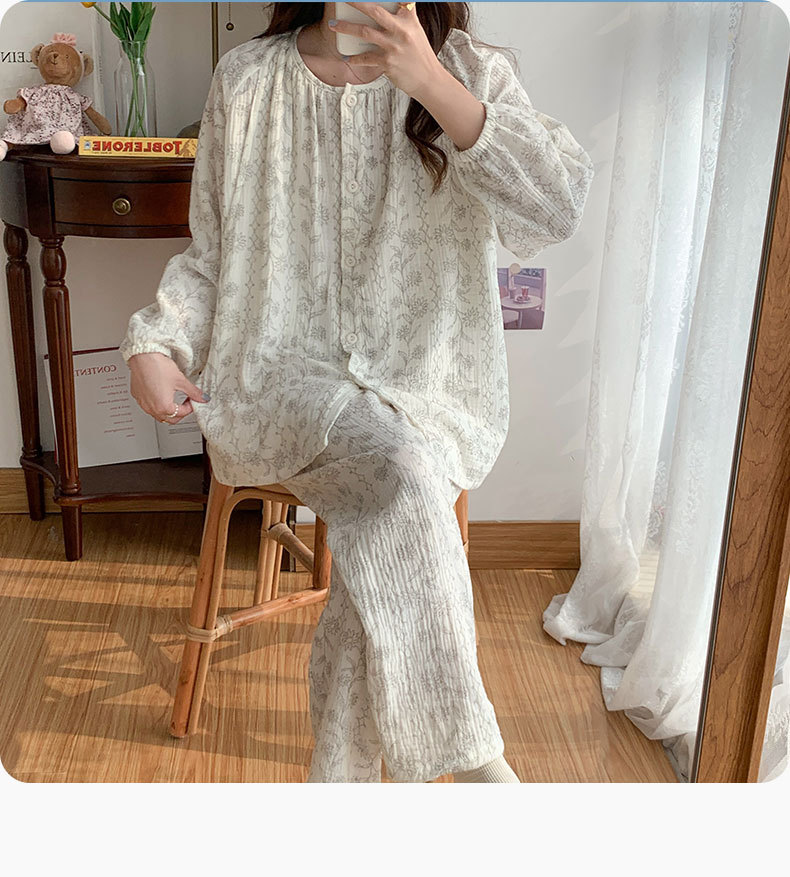 喜月批发A类棉纱月子服夏季纯棉 孕期产后哺乳喂奶吸汗孕妇睡衣女详情20