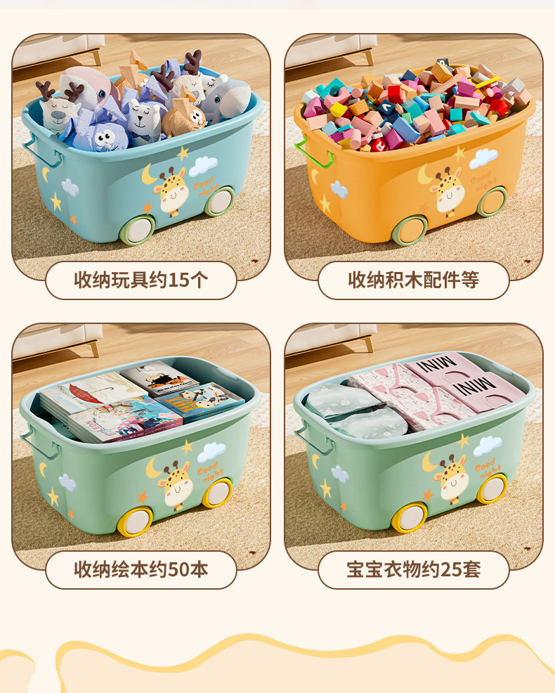 儿童玩具收纳箱家用整理筐宝宝衣服零食储物箱塑料收纳盒萌趣箱子详情9