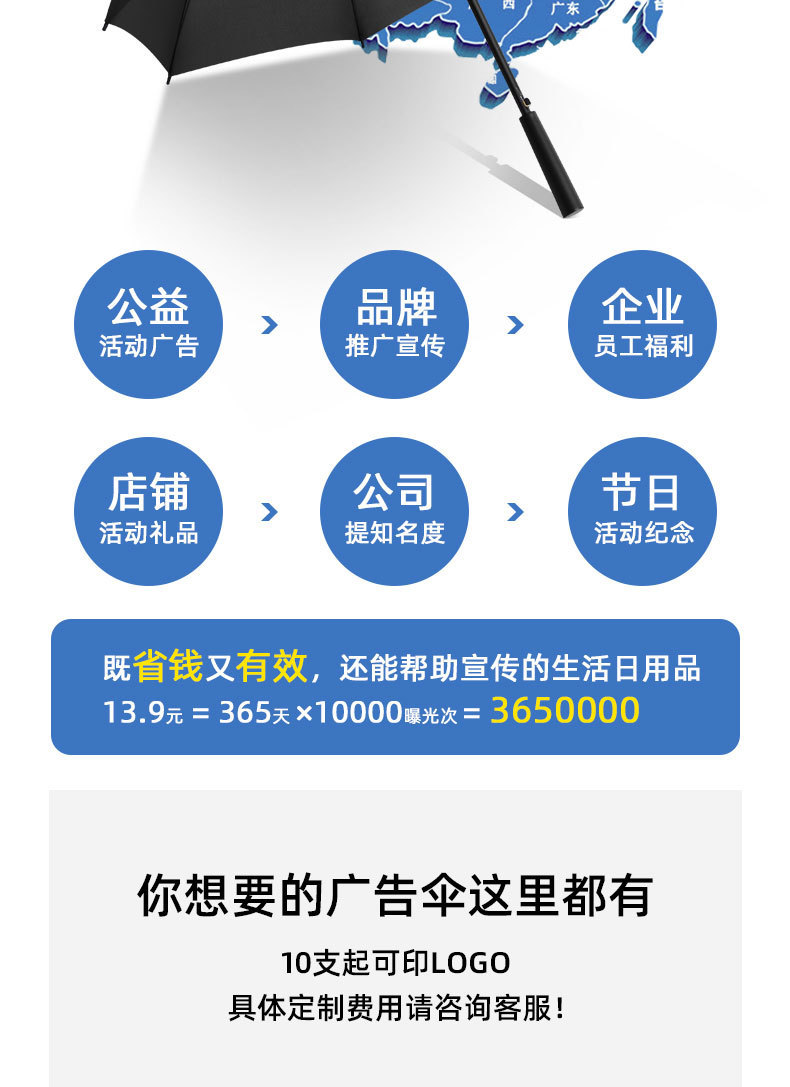 Long umbrella advertising, umbrella printing, LOGO production, long-handled umbrella, sunshade umbrella, wholesale of umbrellas, double sun protection golf umbrella pic 6