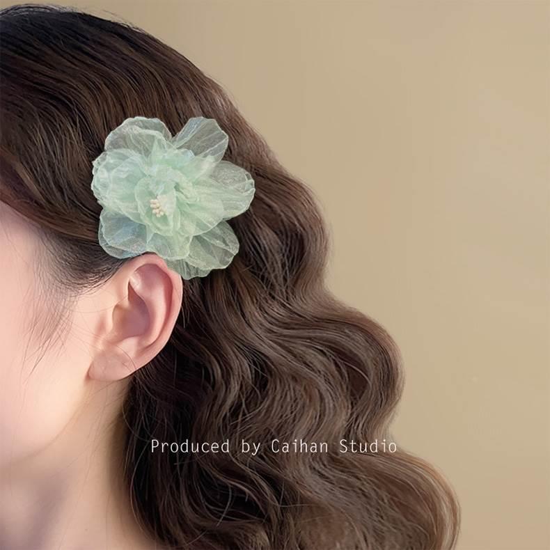 网纱发夹花朵氛围感女发饰夏2024新款刘海碎发夹超仙纯欲风边夹子详情3