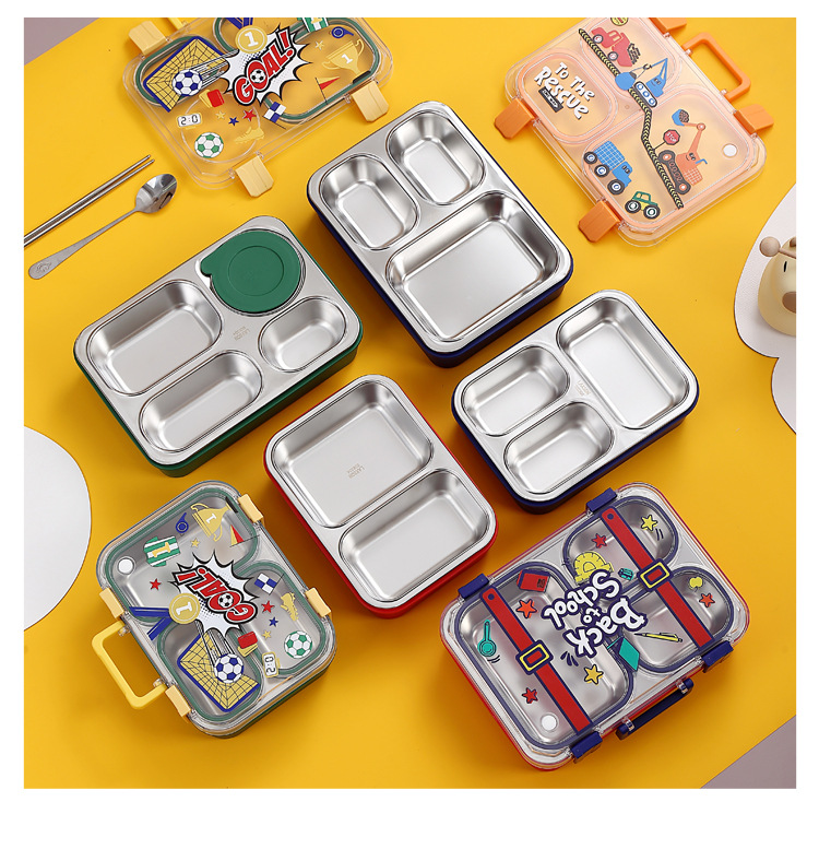 卡通新款分格保温饭盒不锈钢学生专用上班族便携成人便当餐盒代发详情12