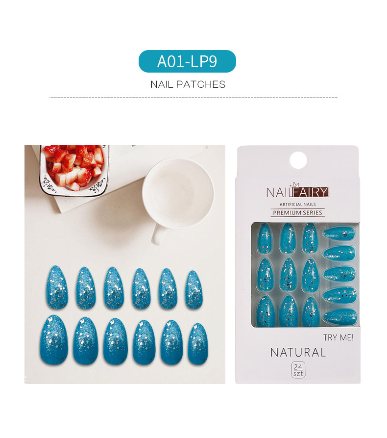 Wholesale of new cross-border glitter fake nails, pointed nails, detachable nail plates, patch nail art, sequined and fresh wearable nails pic 9
