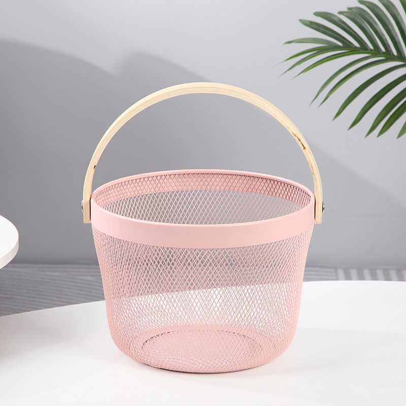 Factory direct supply storage baskets, iron art souvenir baskets, hollowed-out wooden handle fruit baskets, draining baskets and vegetable baskets pic 8