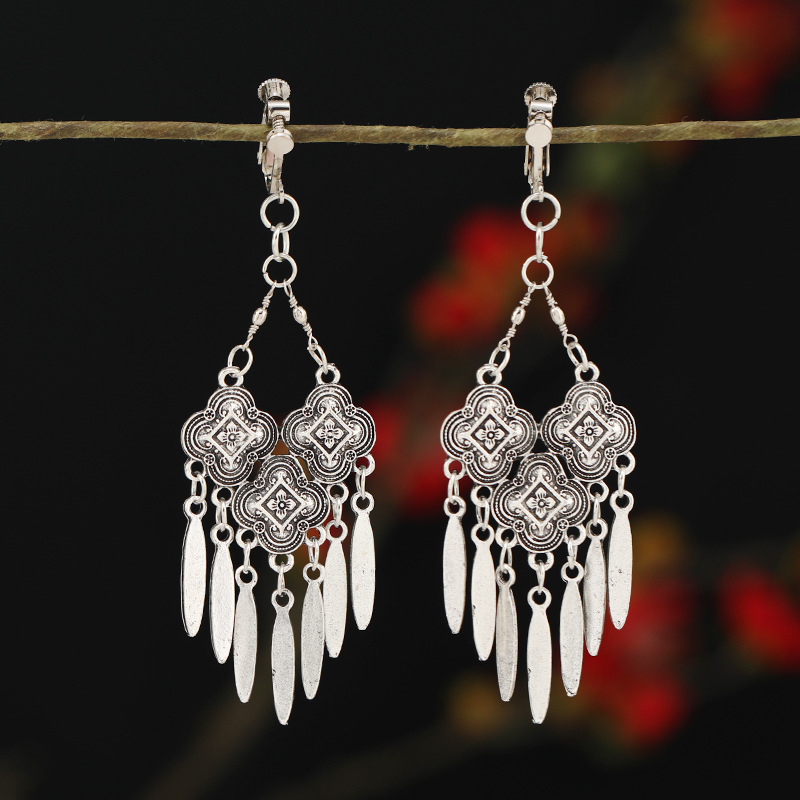 螺旋无痛耳夹女民族风复古长款流苏耳坠波西米亚耳环无耳洞耳饰品详情19