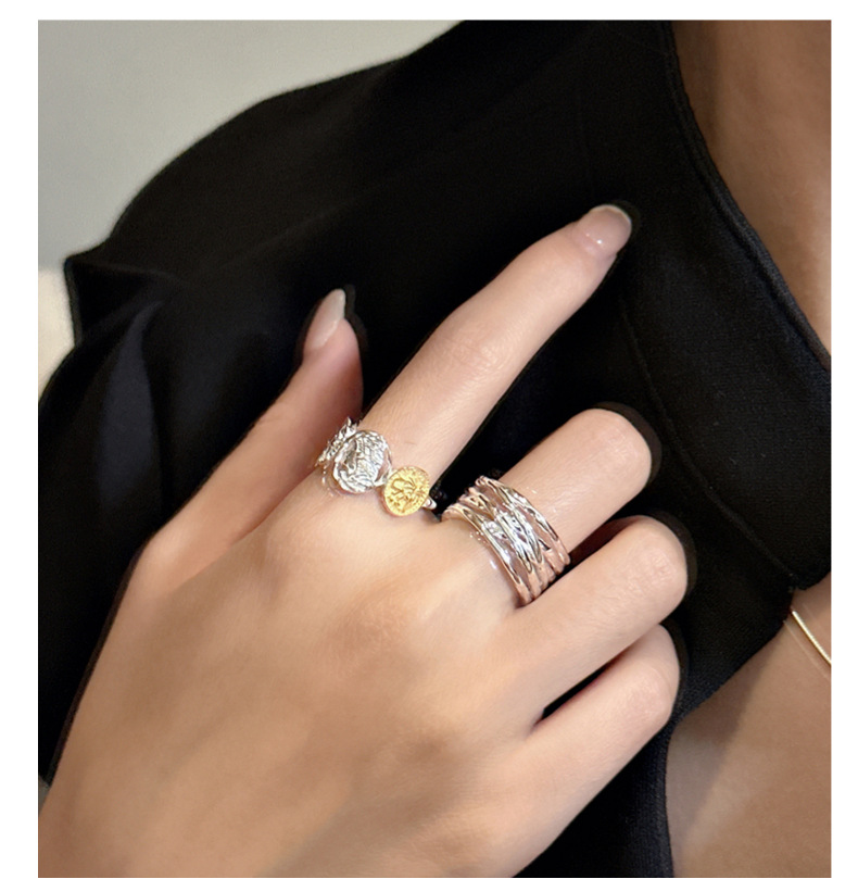S925纯银韩版小众设计感人像金银拼色戒指韩国风博主款指环批发详情17