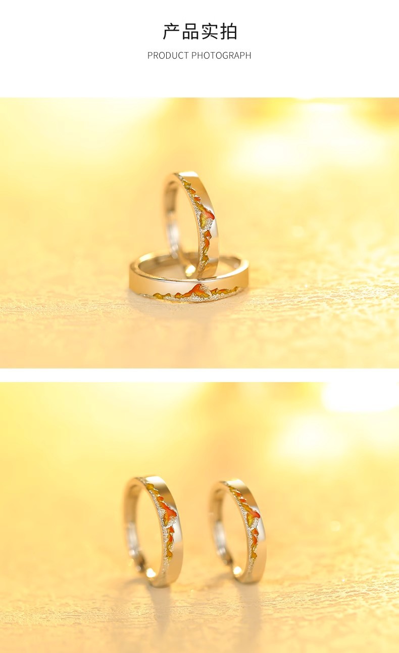 S999足银日照金山情侣戒指刻字小众设计男女对戒情人节礼物送女友详情7