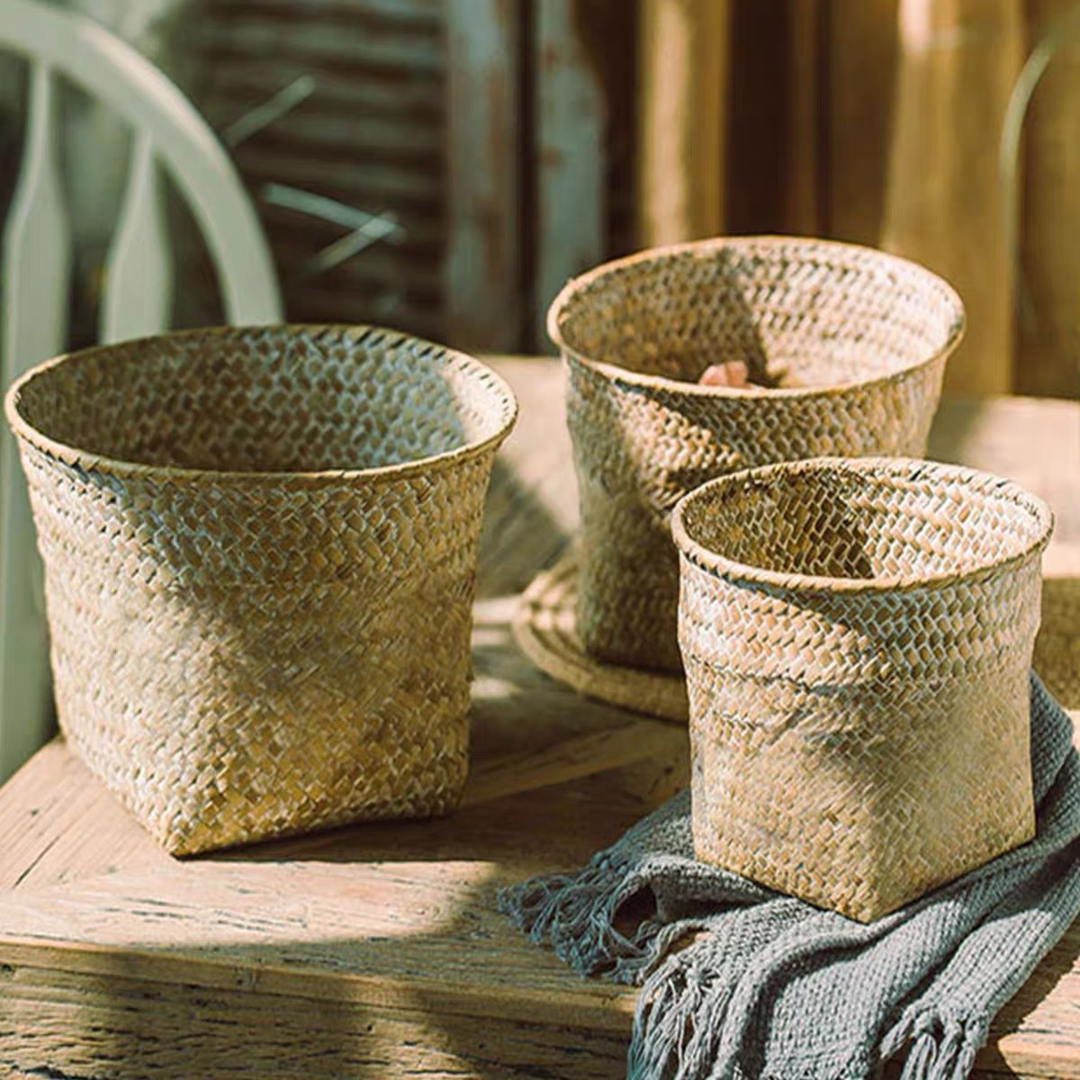 天然草编植物花篮花创意手工柳编藤编花盆多肉花园艺批发编织篮详情11