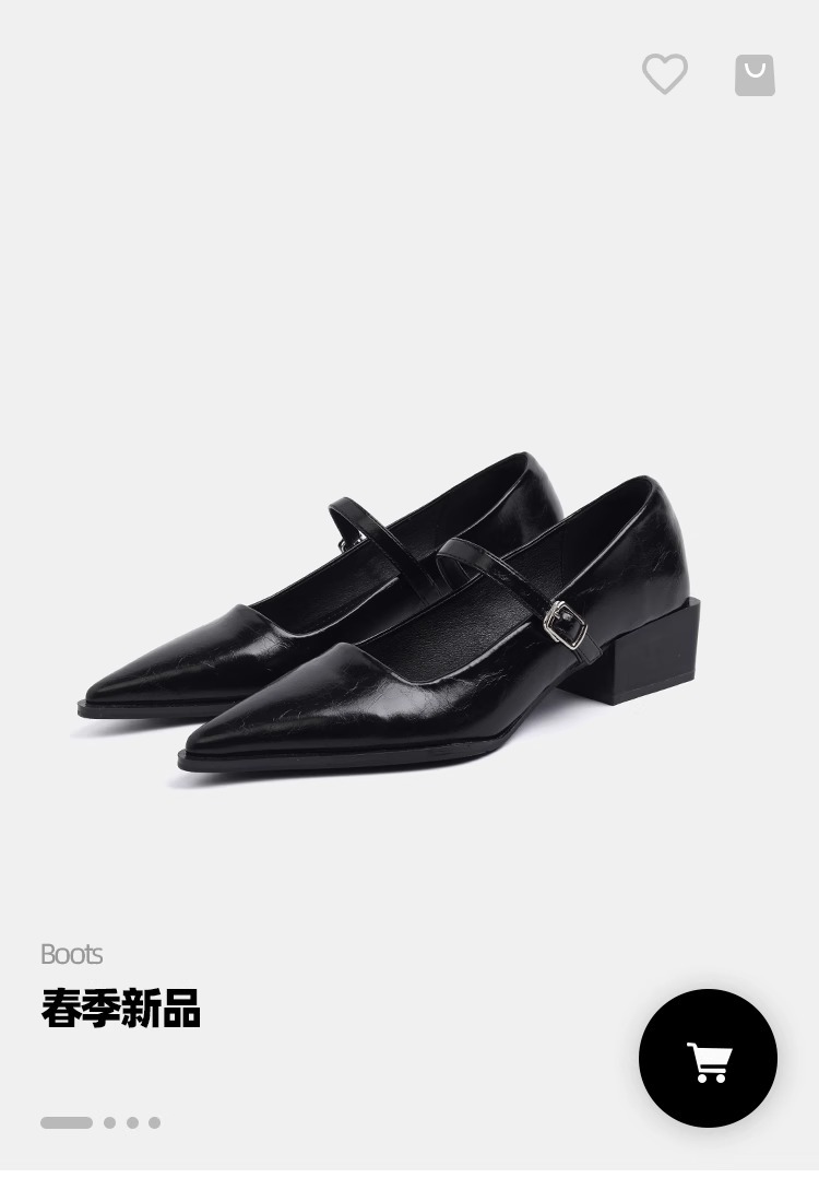 羊皮版~尖头复古玛丽珍鞋软皮一字带浅口粗跟单鞋女高跟通勤女鞋详情3