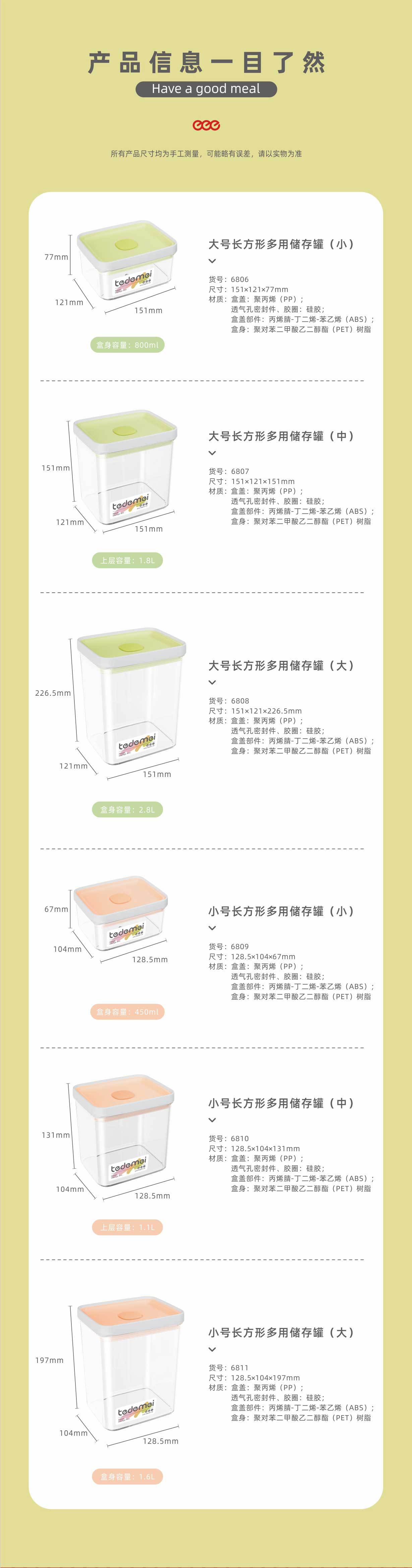PFT材质多种容量密封多用储物罐零食盒保鲜盒野餐盒水果盒杂粮盒详情14