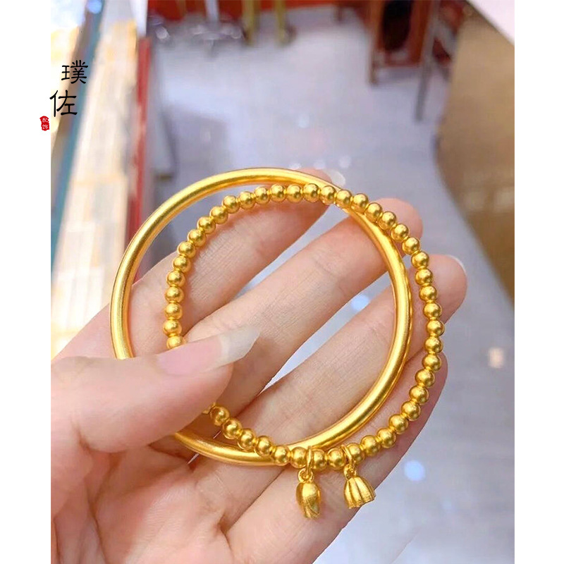 金店同款古法沙金传承手镯两世欢莲蓬手链轻奢气质百搭叠戴手饰详情5