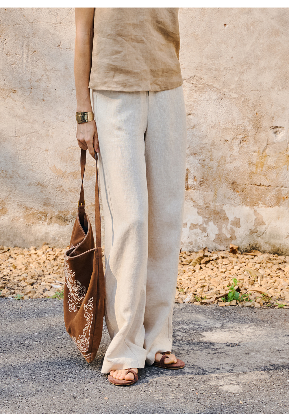 Linen loose straight-leg pants for commuting, long pants with a high-quality feel for old money, high-waisted fashionable linen casual pants for women in spring and summer pic 20