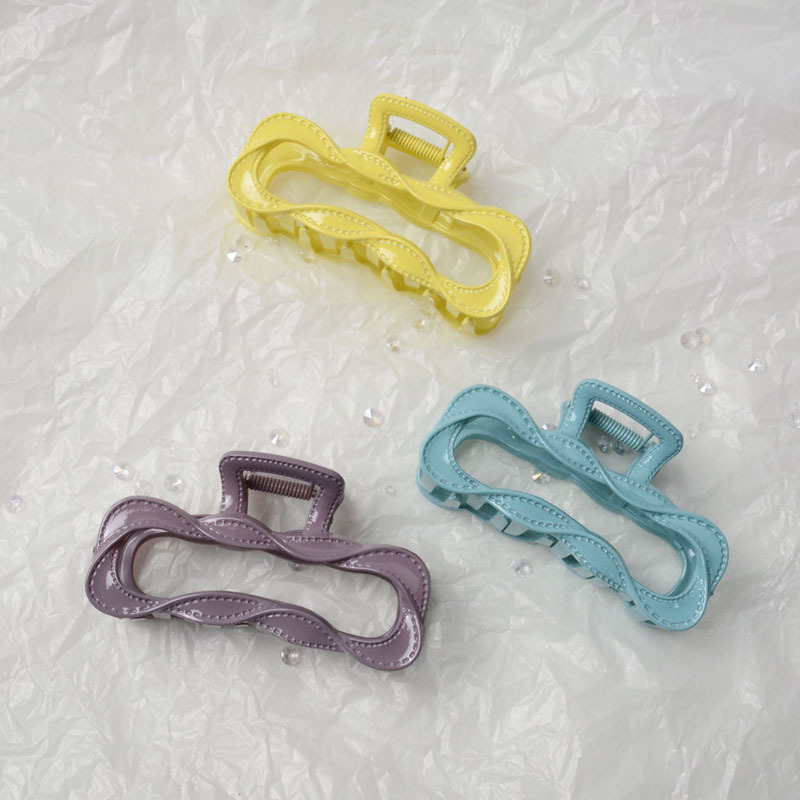 亚马逊新款清爽糖果色仿皮革线条纹女抓夹时尚方块鲨鱼夹发饰批发详情7