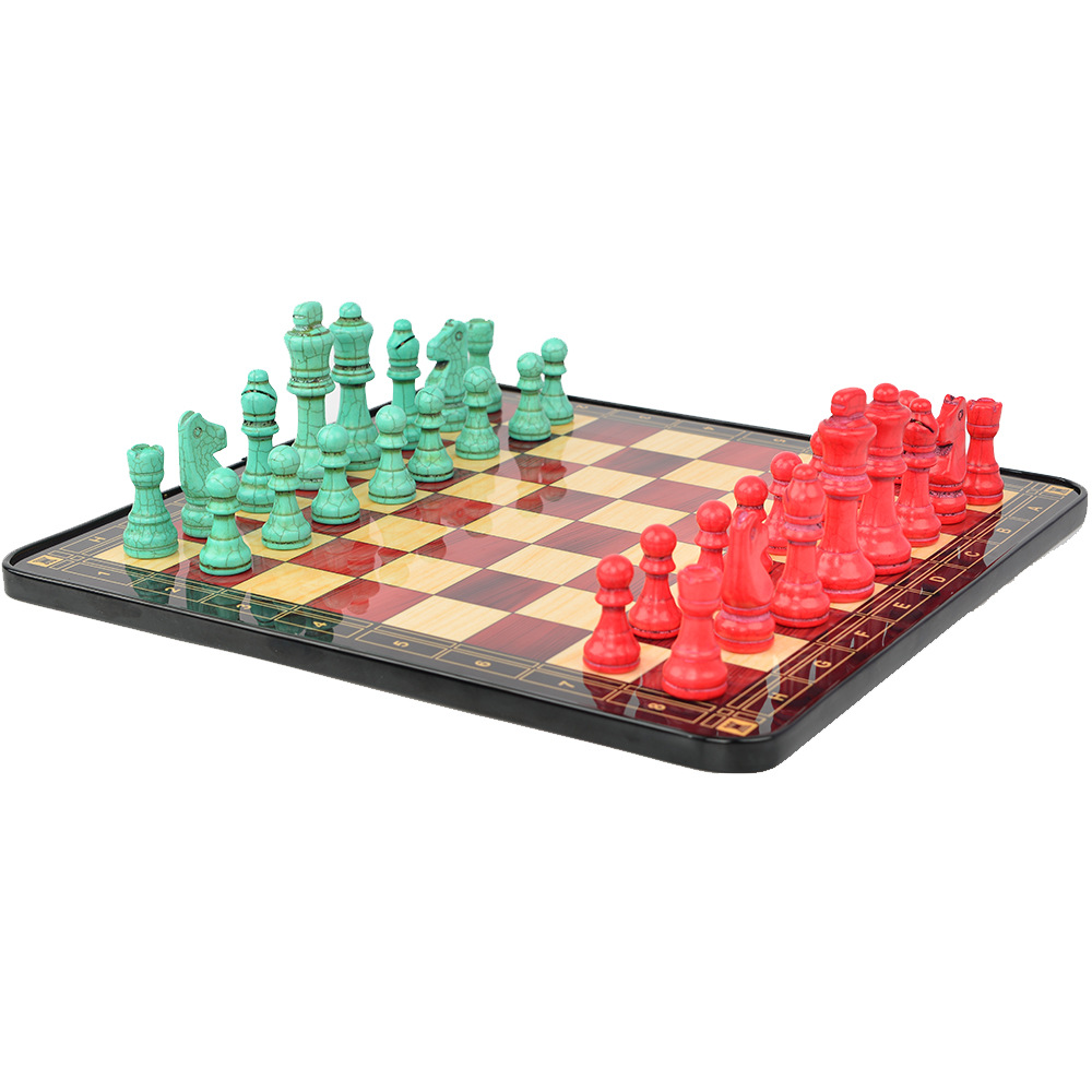 彩色石头棋子搭配高光亮面漆艺棋盘桌游国际象棋游戏玩具棋33CM详情2