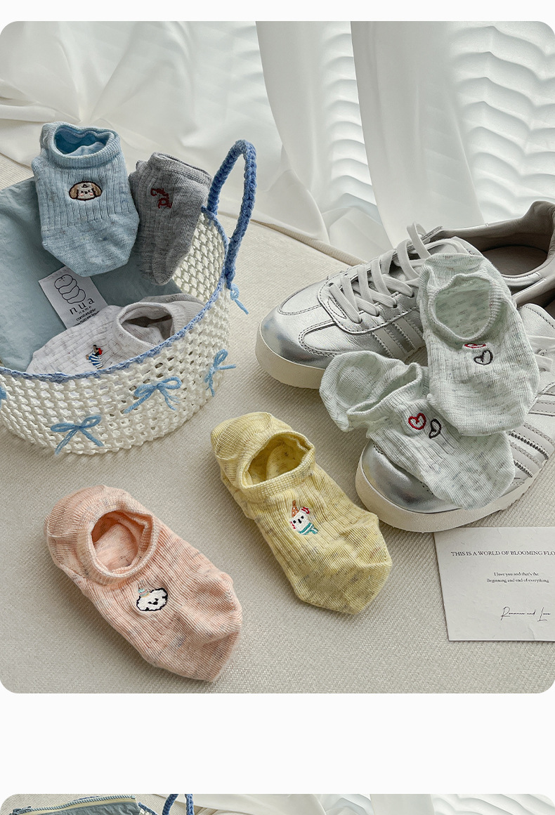 袜子女夏季薄款船袜无骨网眼透气ins潮刺绣低帮浅口卡通隐形船袜详情6