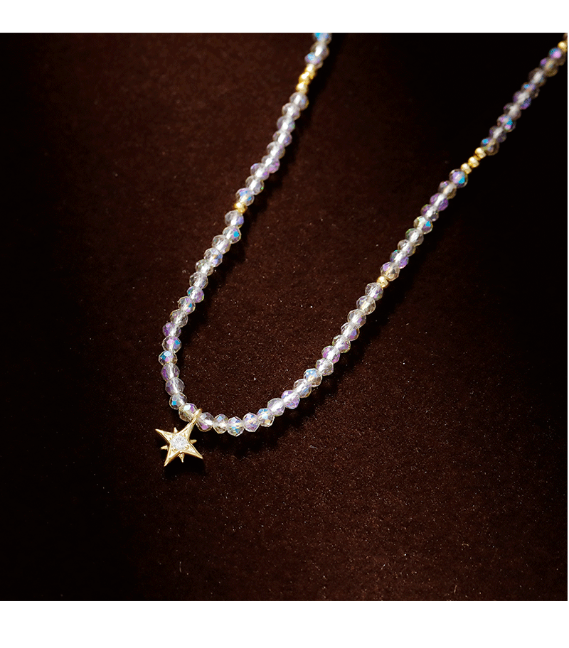 Hyacinth Fresh and delicate crystal bead Bead Octagonal Star necklace with a light luxury, niche and high-end feel 2025 Douyin hit collarbone necklace pic 2