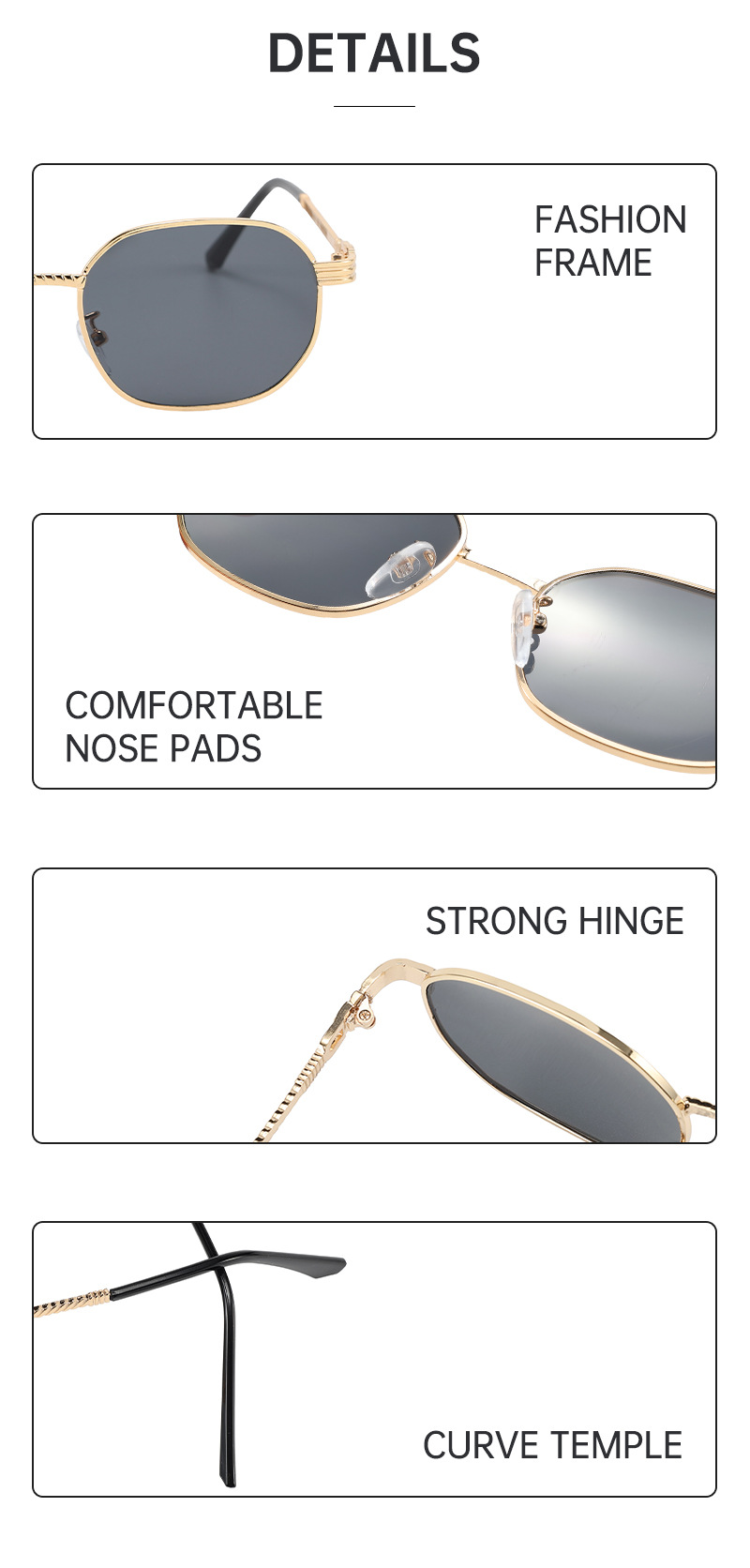 气质金属墨镜女新款复古方形高级感男太阳眼镜茶色显瘦圆脸太阳镜详情9