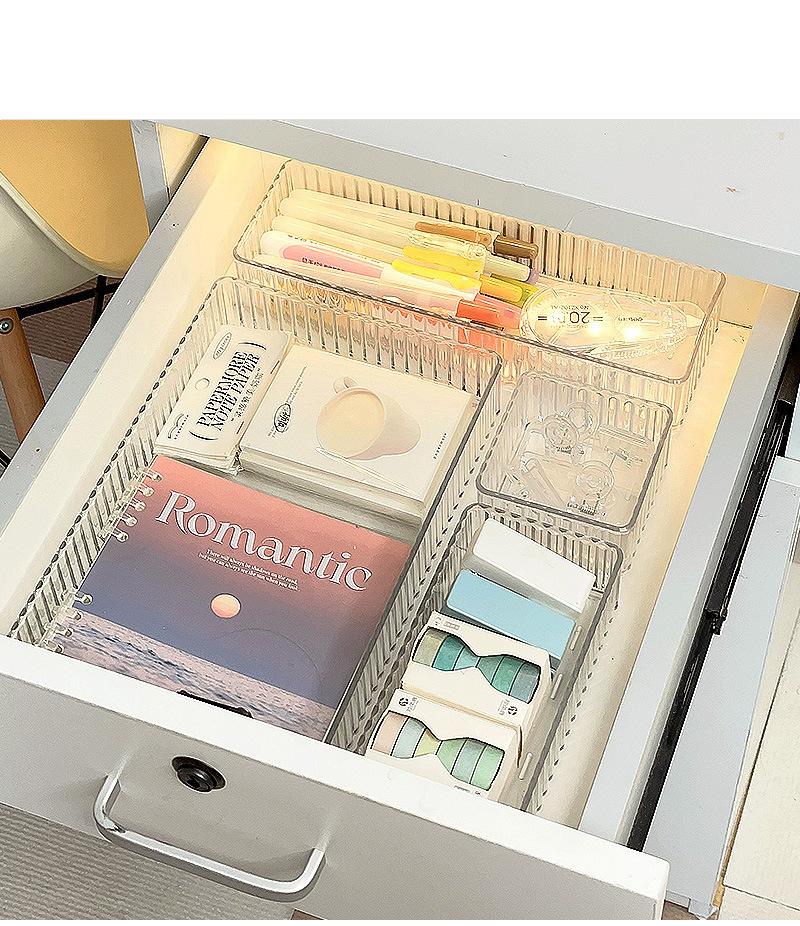 亚克力分格盒化妆品桌面透明多层长方形塑料客厅整理盒抽屉收纳盒01470-2132详情8