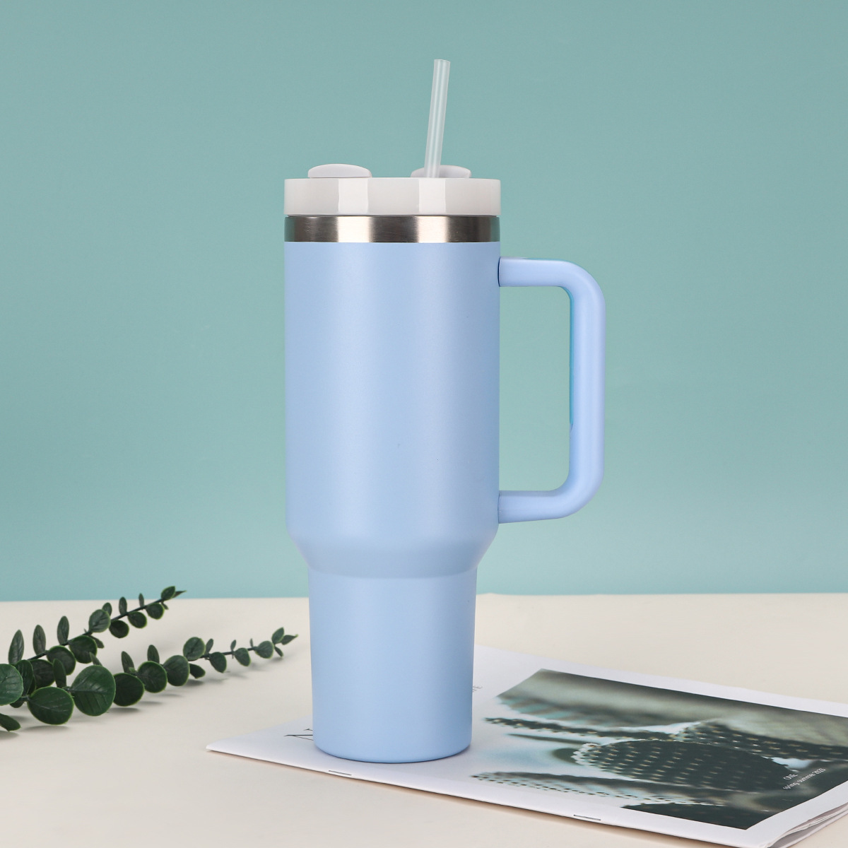 跨境热销纯色304不锈钢保温杯便携保冷时尚汽车杯户外简约吸管杯详情6