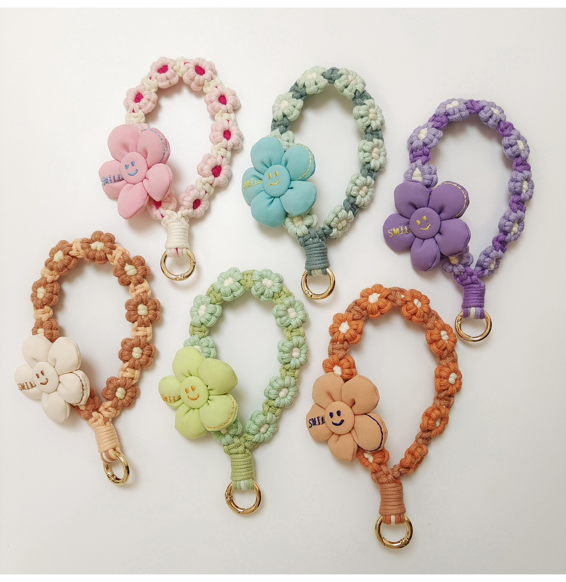 日韩可爱手工编织花朵钥匙扣手机挂件立体花花手腕挂绳手作礼品女详情29