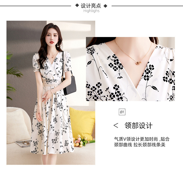 French floral chiffon dress for women 2024 Summer new style, fashionable, elegant and versatile V-neck midlength dress pic 11