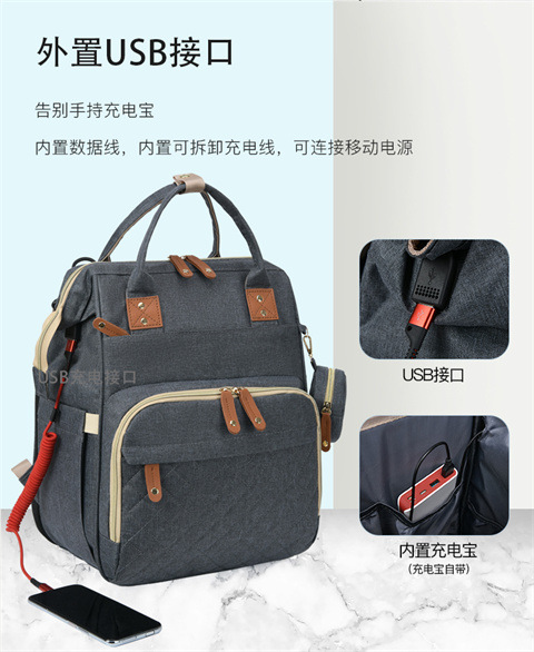 跨境专供高级感妈咪包大容量轻便母婴床包挂童车多功能手提双肩包详情7