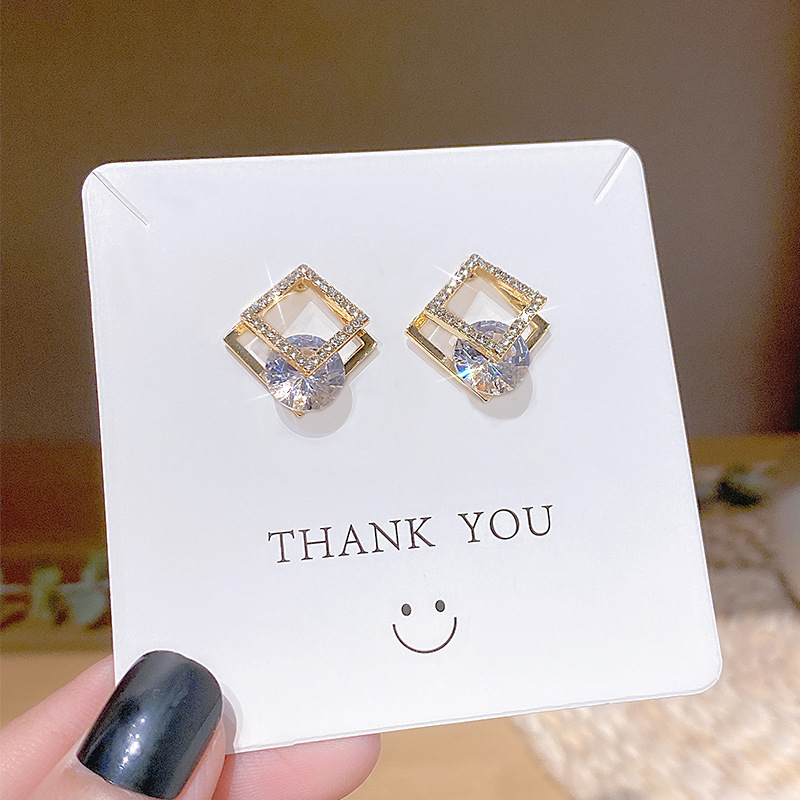 新款几何方块锆石耳环高质量批发925银针简约精致气质网红耳饰品详情13