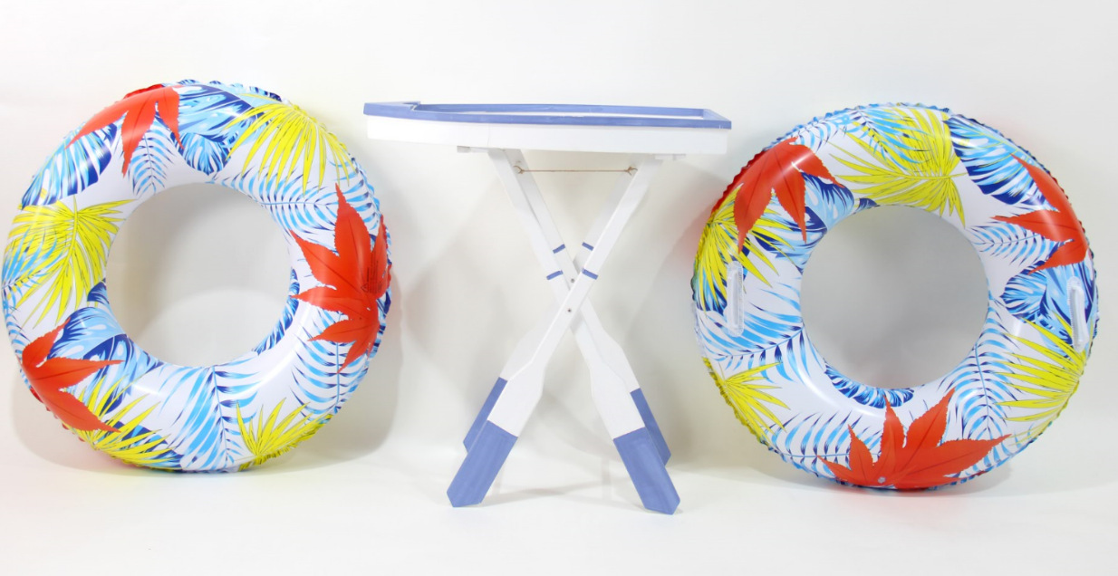 虹雨厂家直销爆款网红新款加厚大扶手枫叶丛林游泳圈详情3