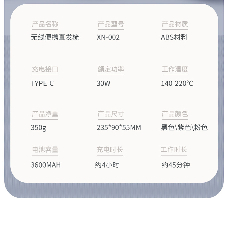 跨境新款无线直发梳不伤发便携懒人充电直发器迷你防烫伤恒温详情17