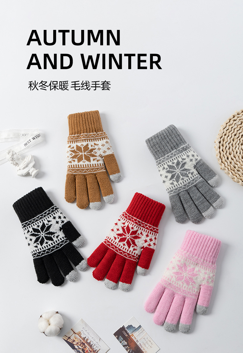 手套女冬季加绒加厚韩版防寒可爱户外骑行触屏保暖毛线针织手套详情2