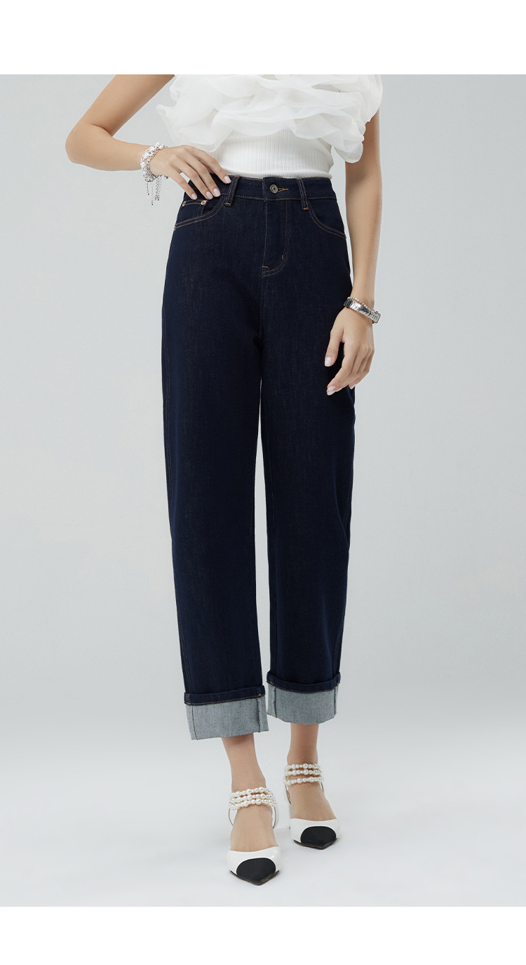 Spring and autumn new light luxury custom jeans, made of dark Lycra fabric, high-waisted, casual and versatile, trendy brand flanged pic 5