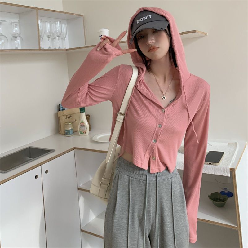 软糯连帽长袖开衫短外套女2023新款秋季懒惰风修身短款打底衫上衣详情21