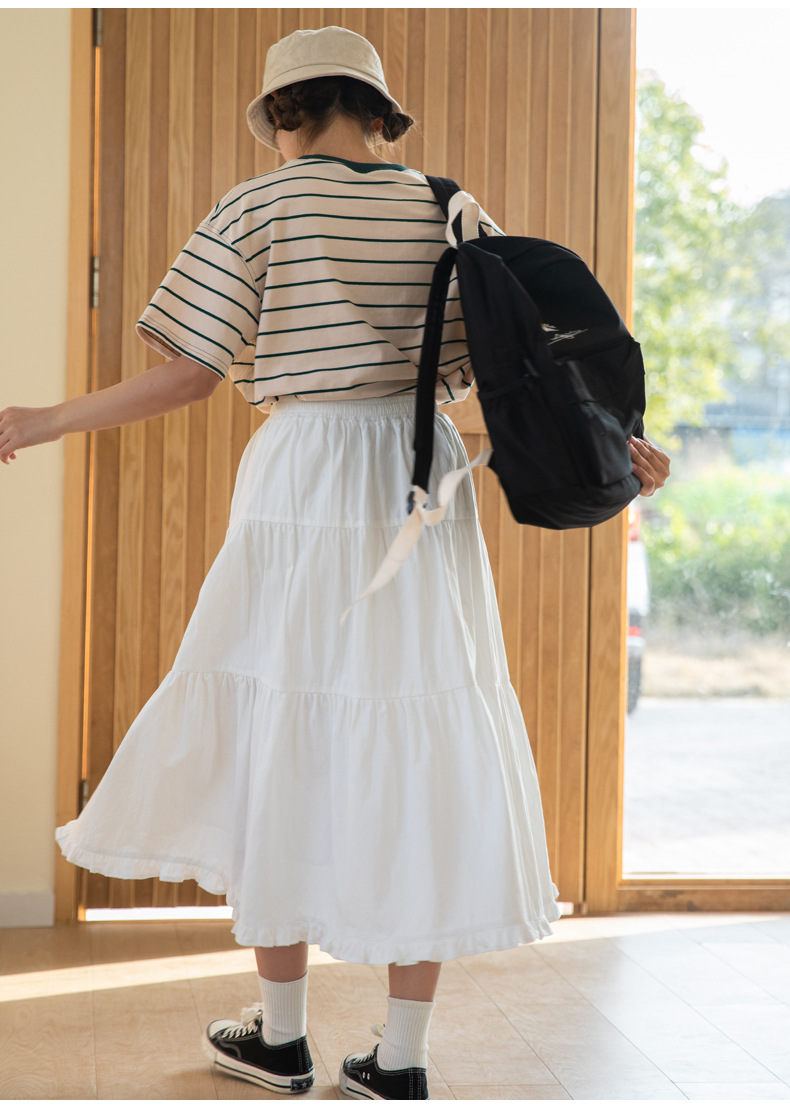 皇峥日系小清新白色A字裙半身裙女夏季新款高腰设计感中长款裙子详情12